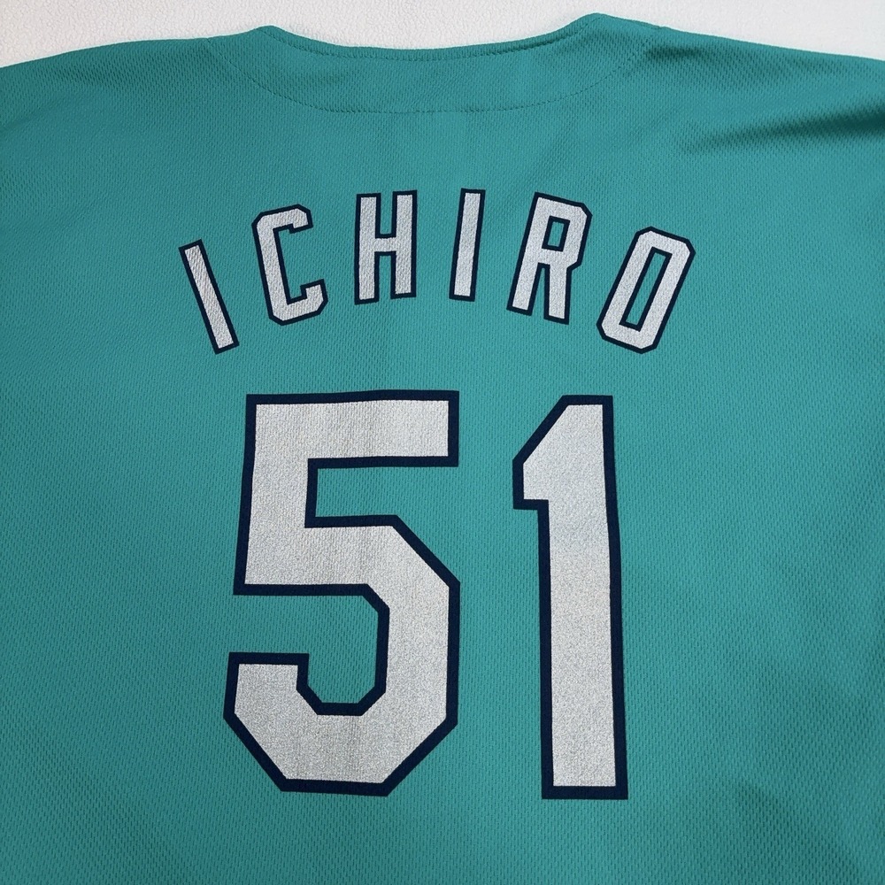 Seattle Mariners Ichiro Baseball Jersey Men's XL Teal 51 Lightweight‎ 2011 - Picture 8 of 13